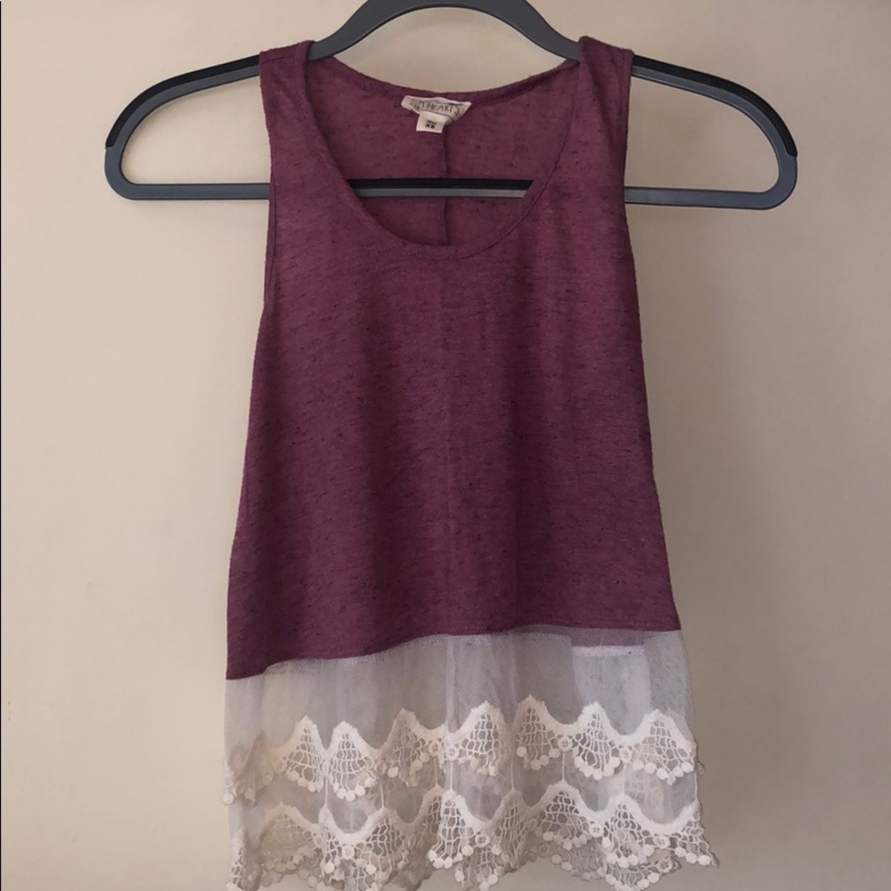 Berry Pink and White Peplum Lace Tank